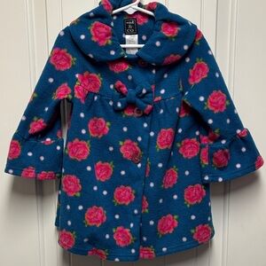 Floral Fleece Pea Coat in Blue and Pink